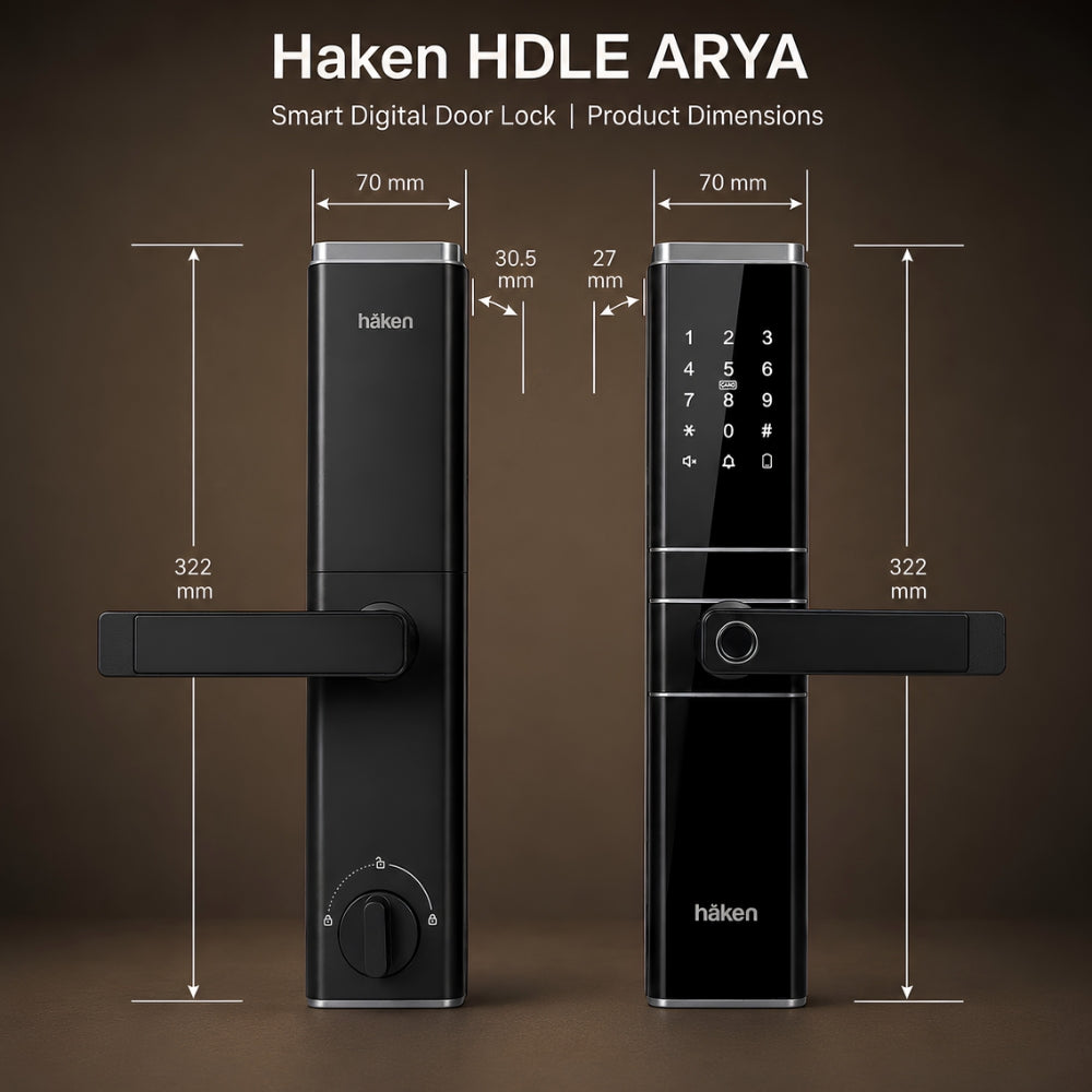 HDLE-ARYA Smart Mortise Door Lock (Black)| 5-Way Access | Fingerprint, RFID Card, Touch Pad, Mechanical Key & WiFi App