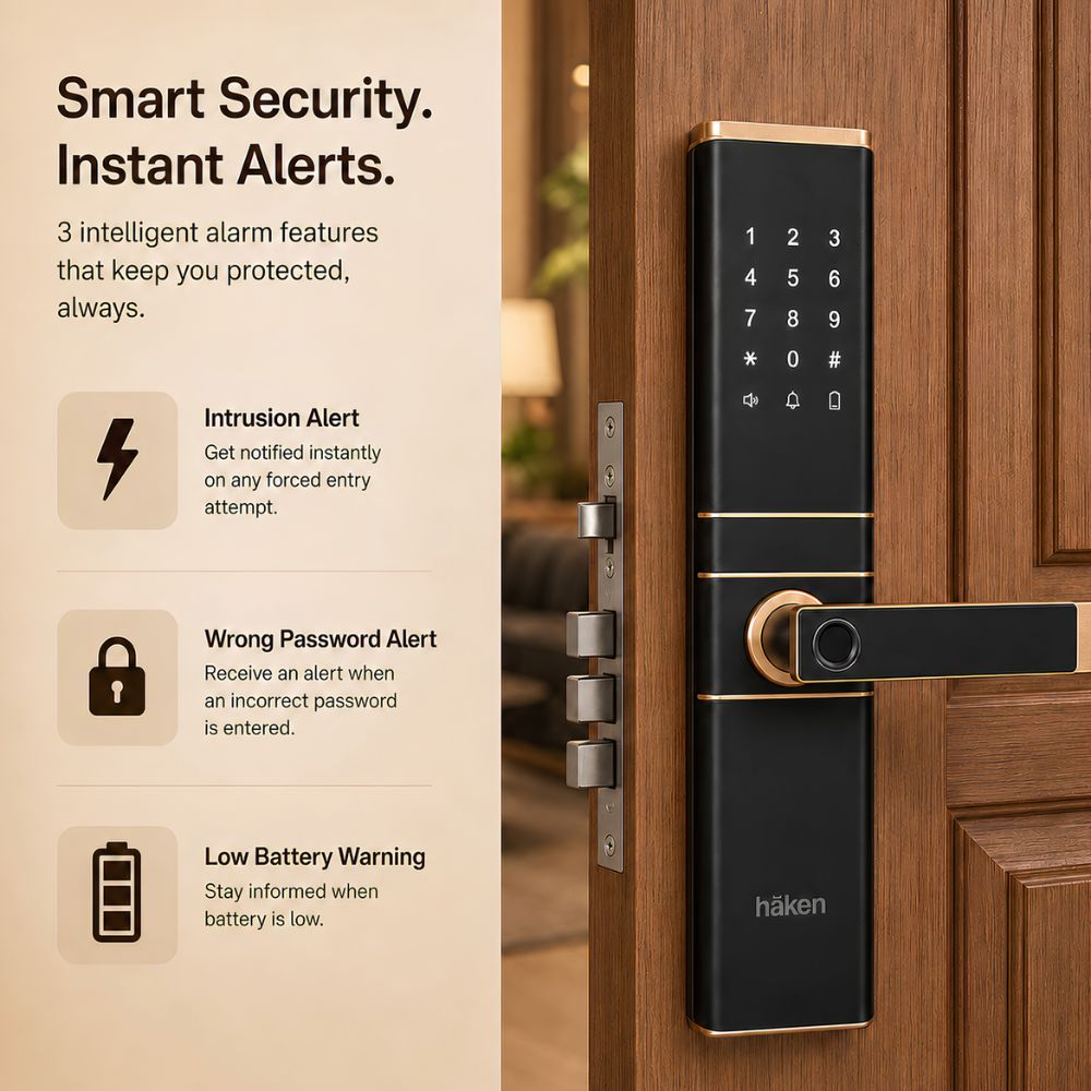 HDLE-ARYA Smart Mortise Door Lock (Gold)| 5-Way Access | Fingerprint, RFID Card, Touch Pad, Mechanical Key & WiFi App
