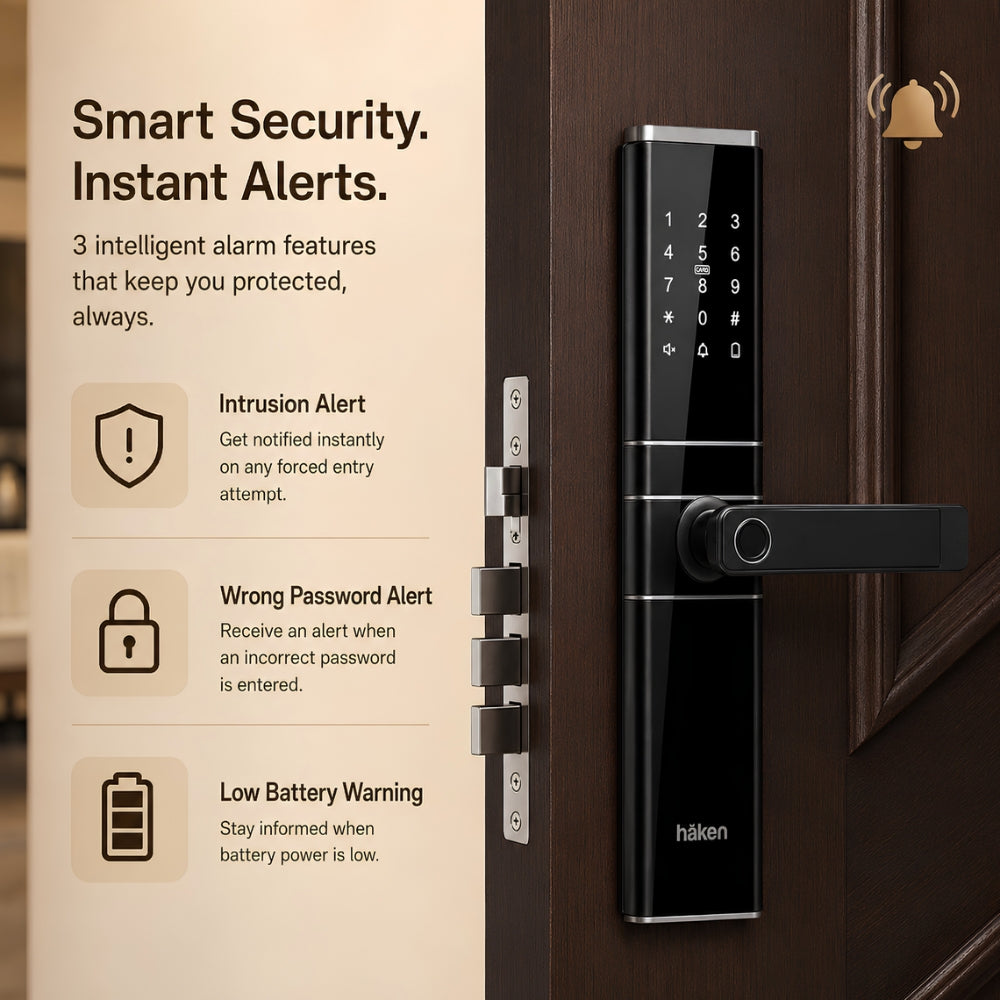 HDLE-ARYA Smart Mortise Door Lock (Black)| 5-Way Access | Fingerprint, RFID Card, Touch Pad, Mechanical Key & WiFi App