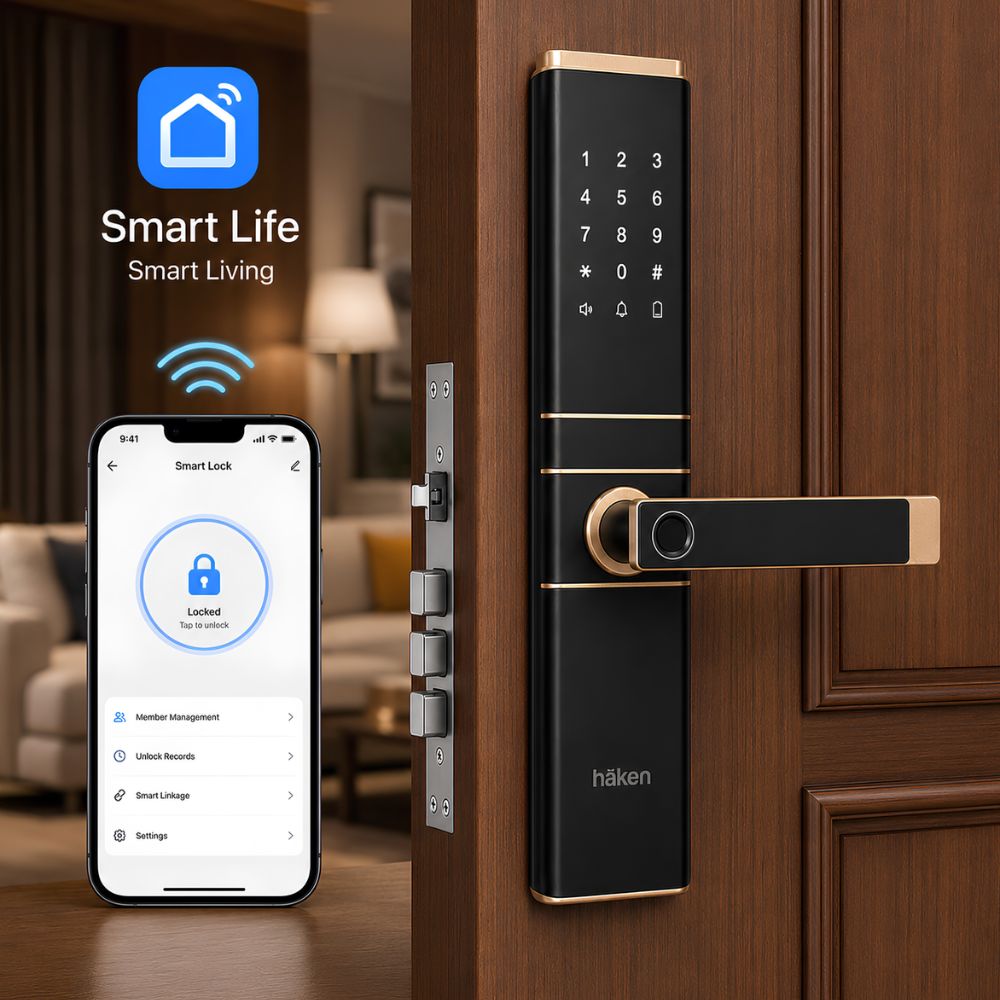 HDLE-ARYA Smart Mortise Door Lock (Gold)| 5-Way Access | Fingerprint, RFID Card, Touch Pad, Mechanical Key & WiFi App