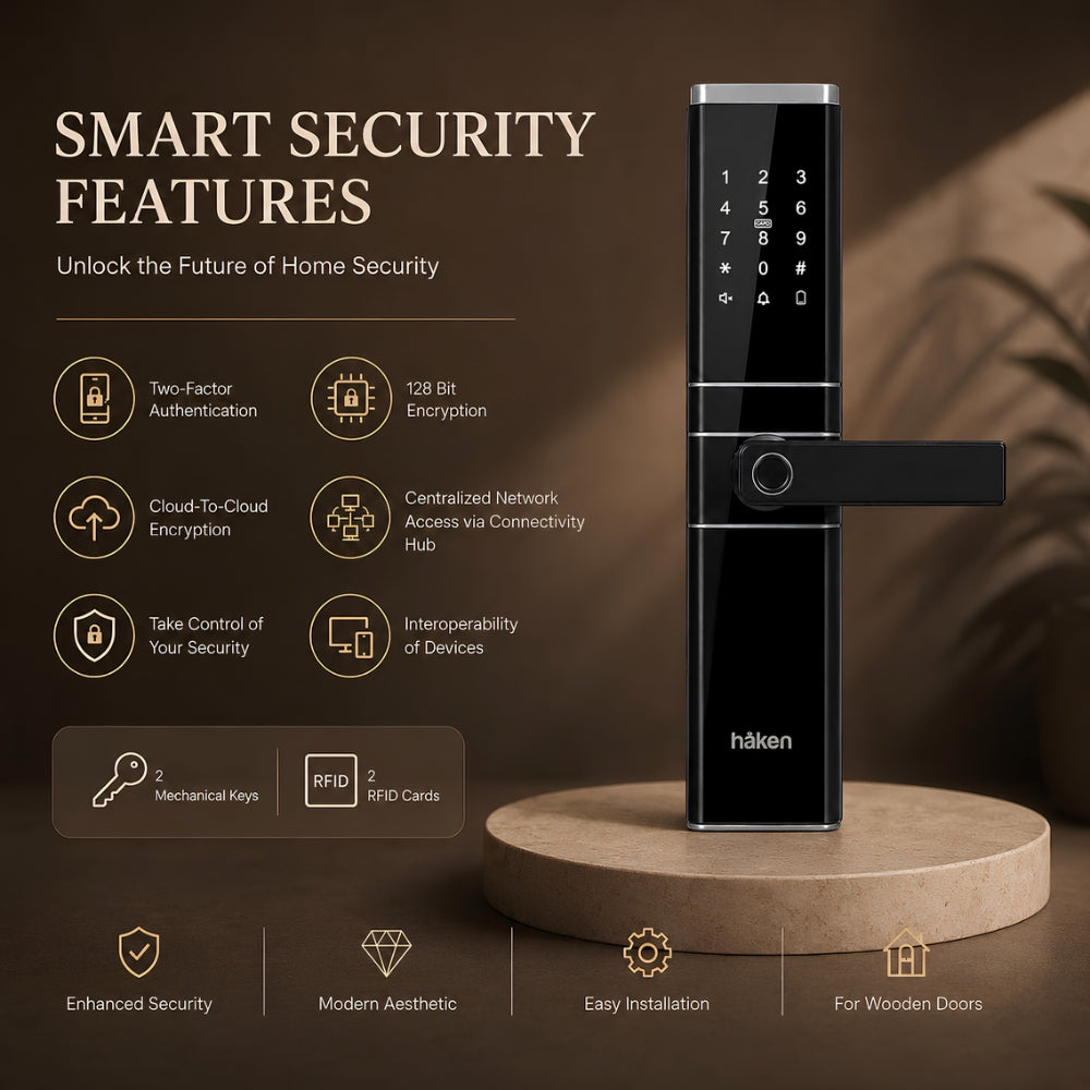 HDLE-ARYA Smart Mortise Door Lock (Black)| 5-Way Access | Fingerprint, RFID Card, Touch Pad, Mechanical Key & WiFi App