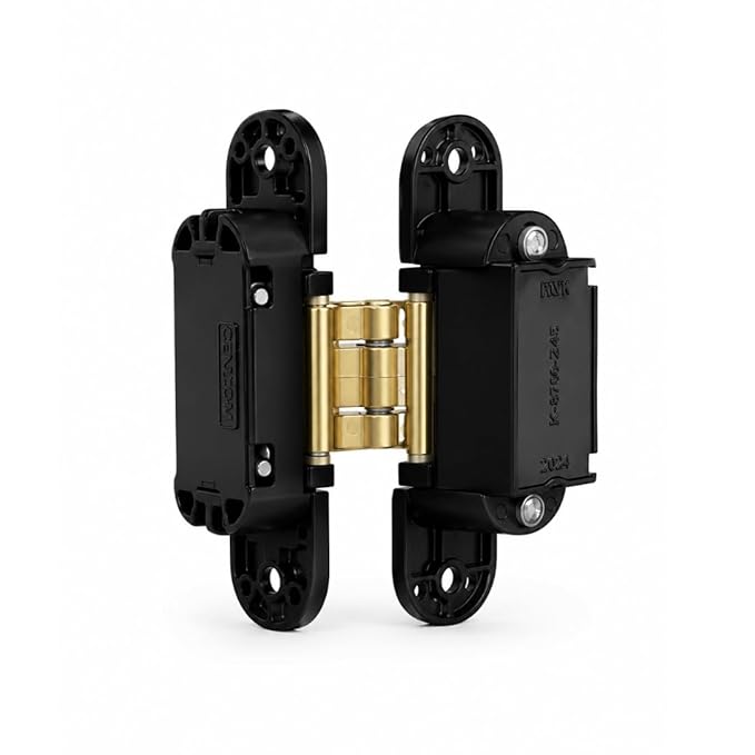 Cemom Estetic 80A Concealed Door Hinge | 80kg Load Capacity | 3D Adjustable Hinge for Wooden, Steel & Aluminum Doors | 180° Opening | Irish Black | Venetian Gold
