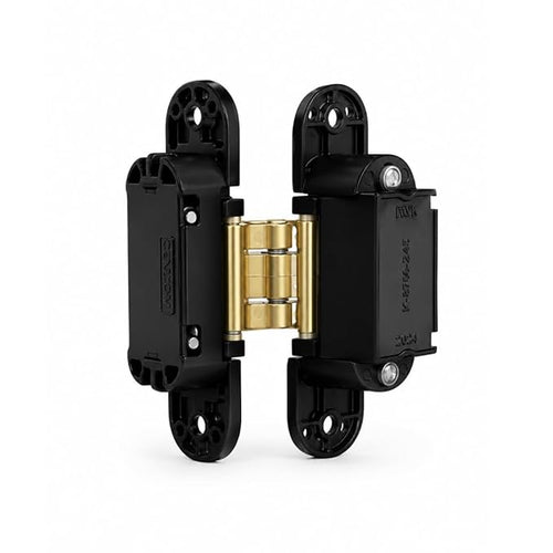 Cemom Estetic 80A Concealed Door Hinge | 80kg Load Capacity | 3D Adjustable Hinge for Wooden, Steel & Aluminum Doors | 180° Opening | Irish Black | Venetian Gold