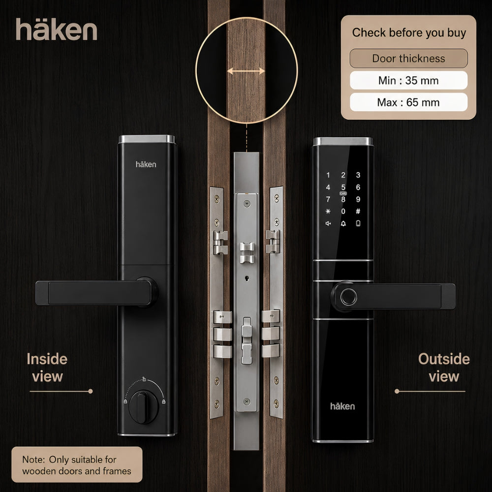 HDLE-ARYA Smart Mortise Door Lock (Black)| 5-Way Access | Fingerprint, RFID Card, Touch Pad, Mechanical Key & WiFi App