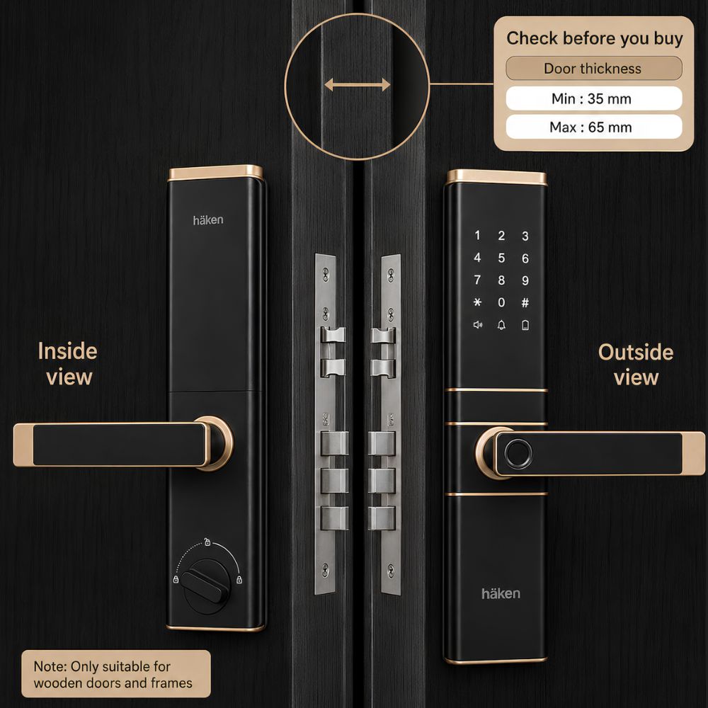 HDLE-ARYA Smart Mortise Door Lock (Gold)| 5-Way Access | Fingerprint, RFID Card, Touch Pad, Mechanical Key & WiFi App