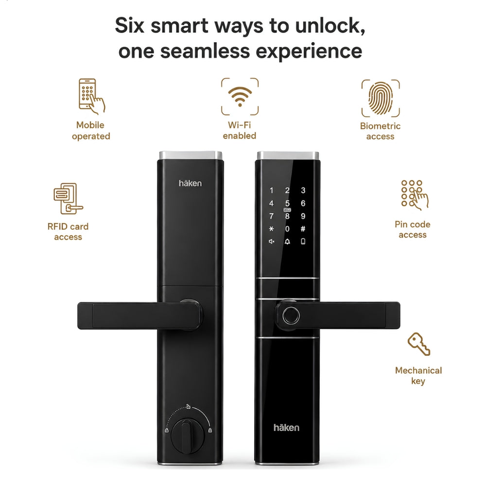 HDLE-ARYA Smart Mortise Door Lock (Black)| 5-Way Access | Fingerprint, RFID Card, Touch Pad, Mechanical Key & WiFi App