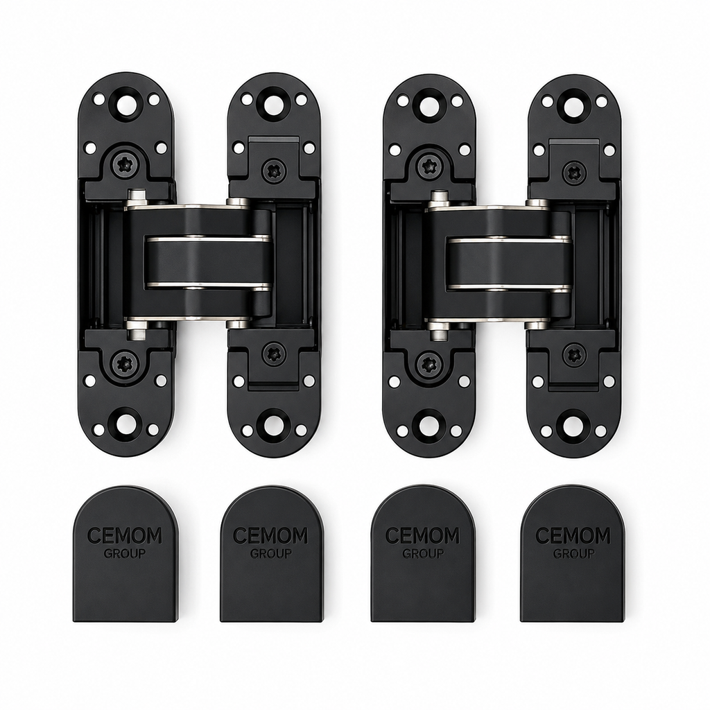 Cemom Estetic 80A Concealed Door Hinge | 80kg Load Capacity | 3D Adjustable Hinge for Wooden, Steel & Aluminum Doors | 180° Opening | Irish Black | Irish Black