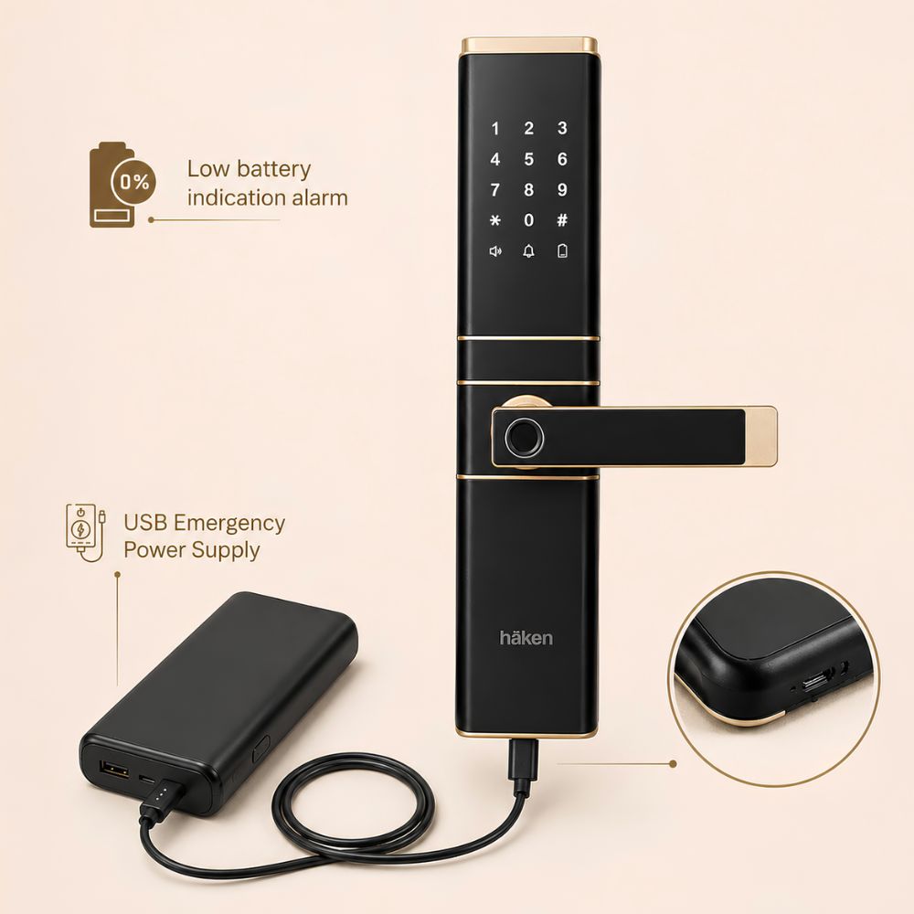 HDLE-ARYA Smart Mortise Door Lock (Gold)| 5-Way Access | Fingerprint, RFID Card, Touch Pad, Mechanical Key & WiFi App