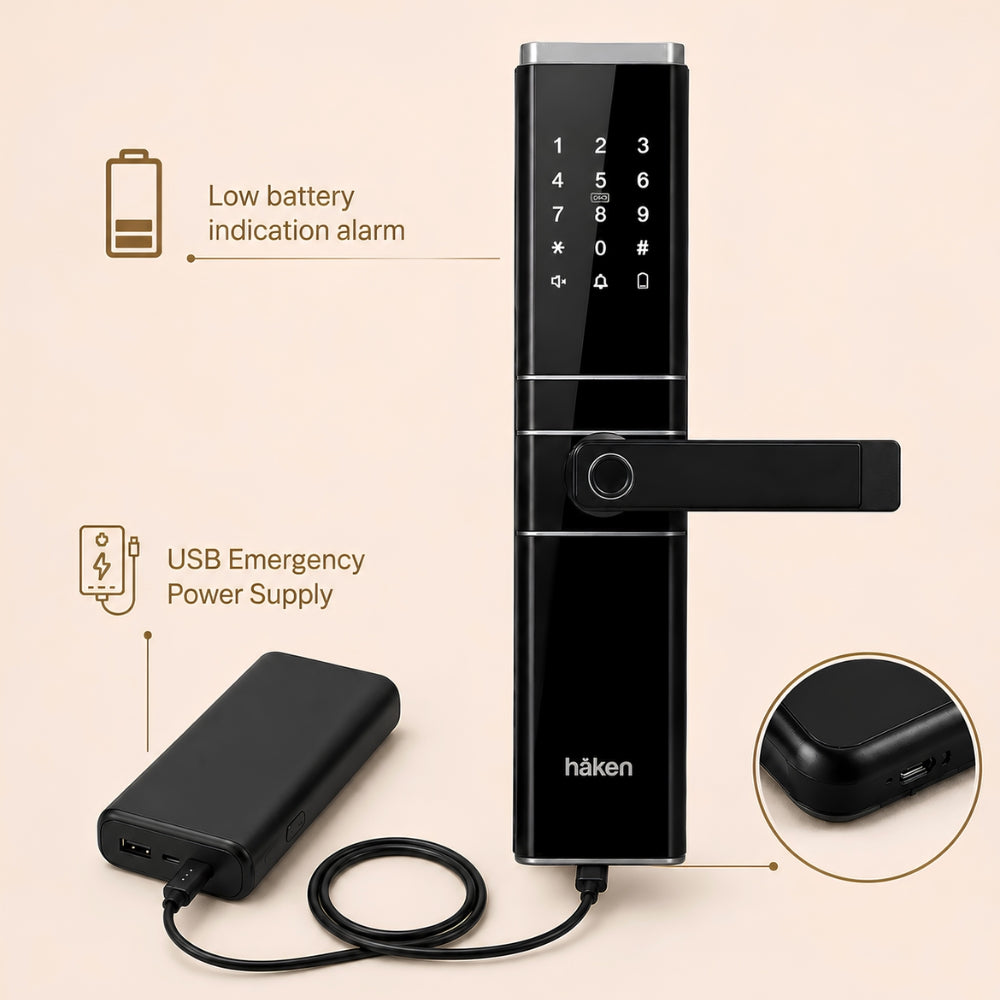 HDLE-ARYA Smart Mortise Door Lock (Black)| 5-Way Access | Fingerprint, RFID Card, Touch Pad, Mechanical Key & WiFi App