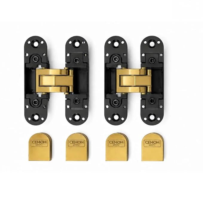 Cemom Estetic 80A Concealed Door Hinge | 80kg Load Capacity | 3D Adjustable Hinge for Wooden, Steel & Aluminum Doors | 180° Opening | Irish Black | Venetian Gold